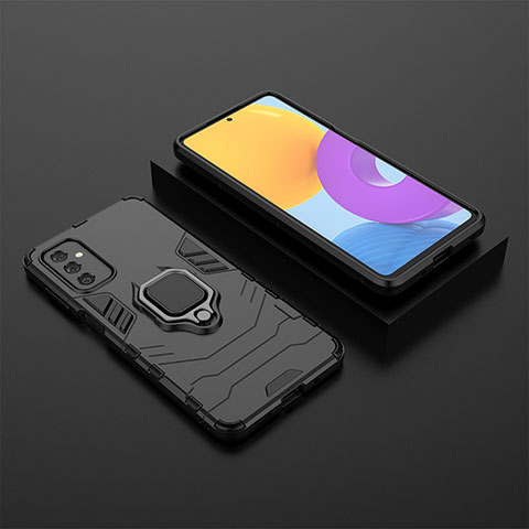 Funda Bumper Silicona y Plastico Mate Carcasa con Magnetico Anillo de dedo Soporte para Samsung Galaxy M52 5G Negro