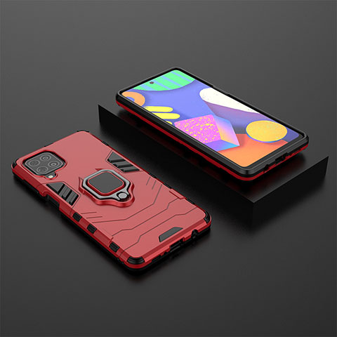 Funda Bumper Silicona y Plastico Mate Carcasa con Magnetico Anillo de dedo Soporte para Samsung Galaxy M62 4G Rojo