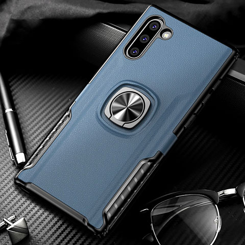 Funda Bumper Silicona y Plastico Mate Carcasa con Magnetico Anillo de dedo Soporte para Samsung Galaxy Note 10 5G Azul