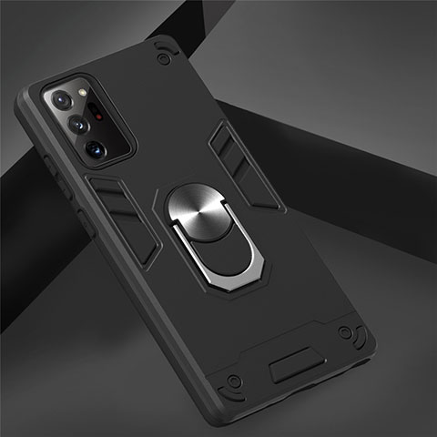 Funda Bumper Silicona y Plastico Mate Carcasa con Magnetico Anillo de dedo Soporte para Samsung Galaxy Note 20 5G Negro