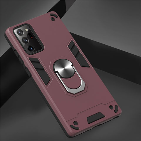 Funda Bumper Silicona y Plastico Mate Carcasa con Magnetico Anillo de dedo Soporte para Samsung Galaxy Note 20 5G Rojo Rosa