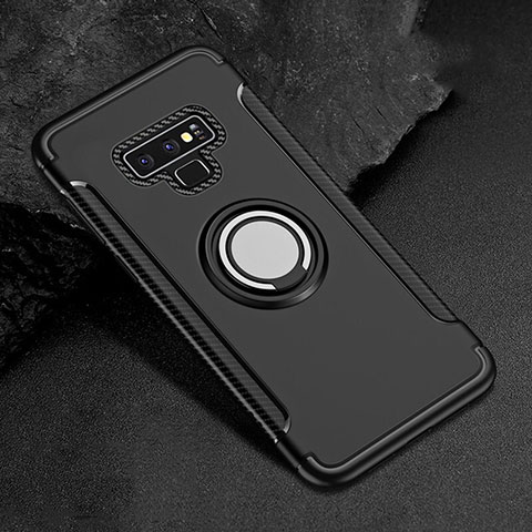 Funda Bumper Silicona y Plastico Mate Carcasa con Magnetico Anillo de dedo Soporte para Samsung Galaxy Note 9 Negro