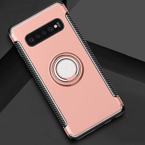 Funda Bumper Silicona y Plastico Mate Carcasa con Magnetico Anillo de dedo Soporte para Samsung Galaxy S10 5G Oro Rosa