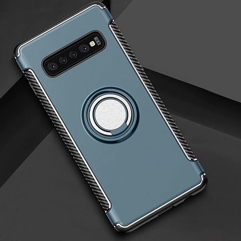 Funda Bumper Silicona y Plastico Mate Carcasa con Magnetico Anillo de dedo Soporte para Samsung Galaxy S10 Azul Cielo