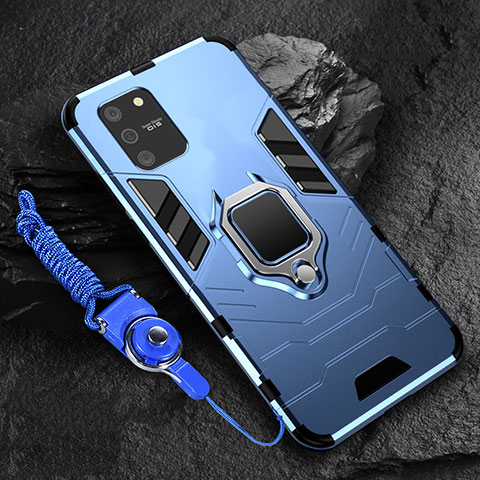 Funda Bumper Silicona y Plastico Mate Carcasa con Magnetico Anillo de dedo Soporte para Samsung Galaxy S10 Lite Azul