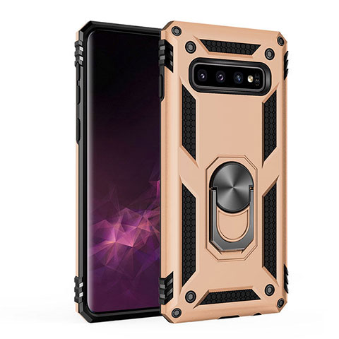 Funda Bumper Silicona y Plastico Mate Carcasa con Magnetico Anillo de dedo Soporte para Samsung Galaxy S10 Plus Oro