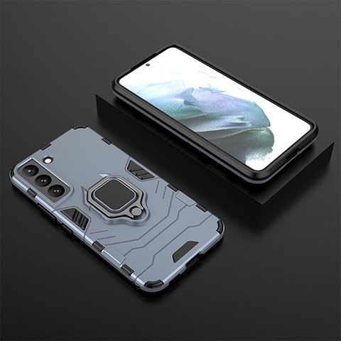 Funda Bumper Silicona y Plastico Mate Carcasa con Magnetico Anillo de dedo Soporte para Samsung Galaxy S21 FE 5G Azul