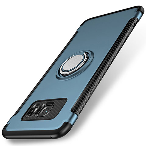 Funda Bumper Silicona y Plastico Mate Carcasa con Magnetico Anillo de dedo Soporte para Samsung Galaxy S7 Edge G935F Azul Cielo