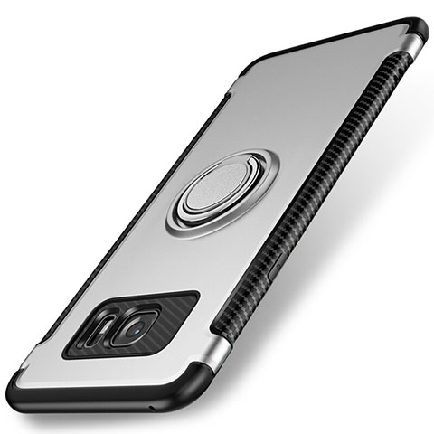Funda Bumper Silicona y Plastico Mate Carcasa con Magnetico Anillo de dedo Soporte para Samsung Galaxy S7 Edge G935F Plata