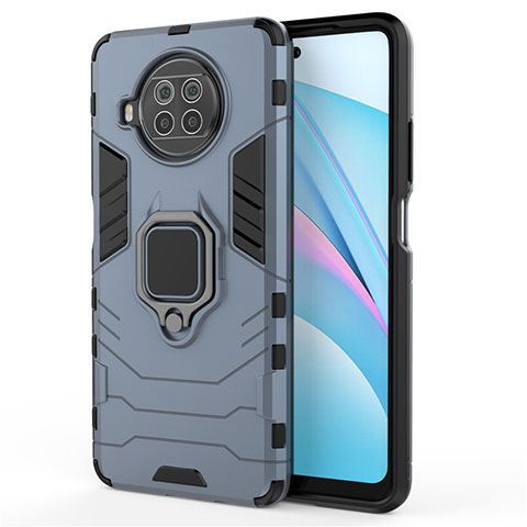 Funda Bumper Silicona y Plastico Mate Carcasa con Magnetico Anillo de dedo Soporte para Xiaomi Mi 10i 5G Azul