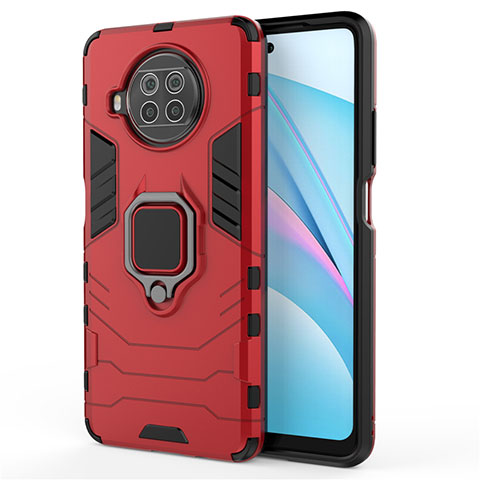 Funda Bumper Silicona y Plastico Mate Carcasa con Magnetico Anillo de dedo Soporte para Xiaomi Mi 10T Lite 5G Rojo