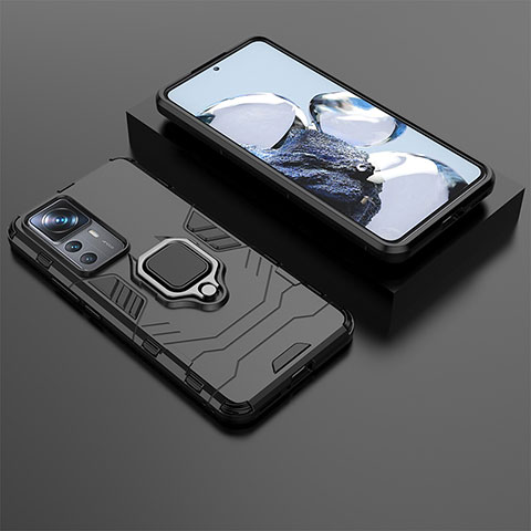 Funda Bumper Silicona y Plastico Mate Carcasa con Magnetico Anillo de dedo Soporte para Xiaomi Mi 12T 5G Negro
