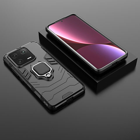Funda Bumper Silicona y Plastico Mate Carcasa con Magnetico Anillo de dedo Soporte para Xiaomi Mi 13 Pro 5G Negro