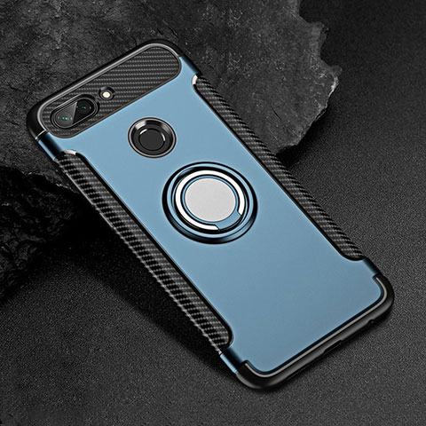 Funda Bumper Silicona y Plastico Mate Carcasa con Magnetico Anillo de dedo Soporte para Xiaomi Mi 8 Lite Azul