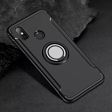 Funda Bumper Silicona y Plastico Mate Carcasa con Magnetico Anillo de dedo Soporte para Xiaomi Mi 8 Negro
