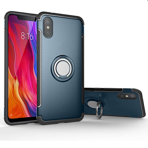 Funda Bumper Silicona y Plastico Mate Carcasa con Magnetico Anillo de dedo Soporte para Xiaomi Mi 8 Pro Global Version Cian