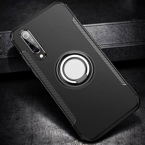 Funda Bumper Silicona y Plastico Mate Carcasa con Magnetico Anillo de dedo Soporte para Xiaomi Mi 9 Lite Negro