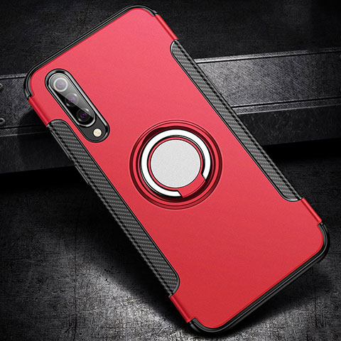 Funda Bumper Silicona y Plastico Mate Carcasa con Magnetico Anillo de dedo Soporte para Xiaomi Mi 9 SE Rojo