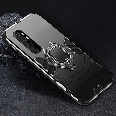 Funda Bumper Silicona y Plastico Mate Carcasa con Magnetico Anillo de dedo Soporte para Xiaomi Mi Note 10 Lite Negro