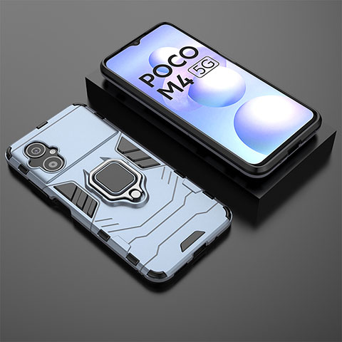 Funda Bumper Silicona y Plastico Mate Carcasa con Magnetico Anillo de dedo Soporte para Xiaomi Poco M4 5G Azul