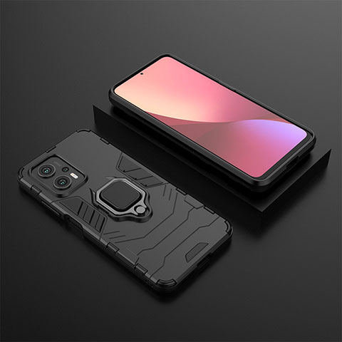 Funda Bumper Silicona y Plastico Mate Carcasa con Magnetico Anillo de dedo Soporte para Xiaomi Poco X4 GT 5G Negro