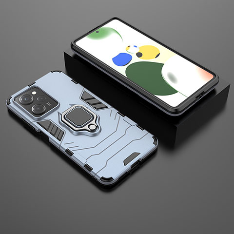 Funda Bumper Silicona y Plastico Mate Carcasa con Magnetico Anillo de dedo Soporte para Xiaomi Poco X5 Pro 5G Azul
