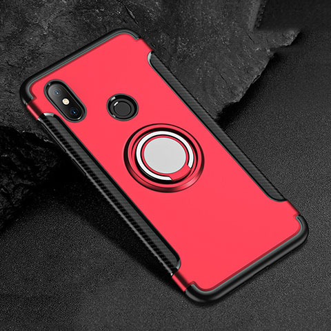 Funda Bumper Silicona y Plastico Mate Carcasa con Magnetico Anillo de dedo Soporte para Xiaomi Redmi 6 Pro Rojo