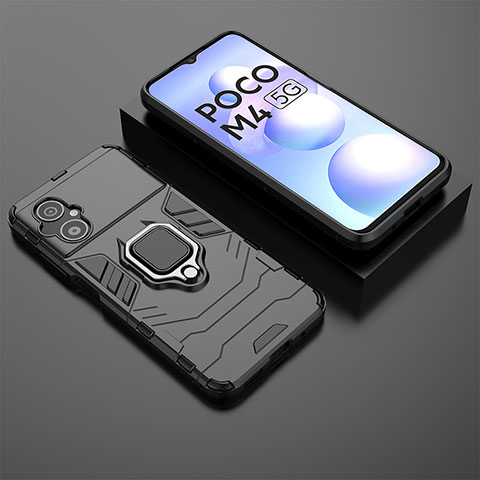Funda Bumper Silicona y Plastico Mate Carcasa con Magnetico Anillo de dedo Soporte para Xiaomi Redmi Note 11R 5G Negro