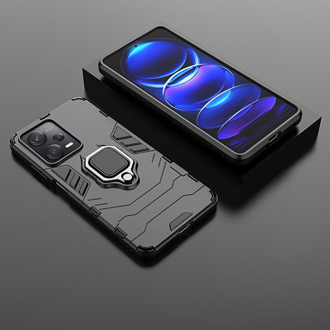 Funda Bumper Silicona y Plastico Mate Carcasa con Magnetico Anillo de dedo Soporte para Xiaomi Redmi Note 12 Pro 5G Negro