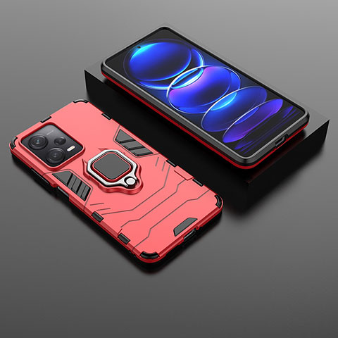 Funda Bumper Silicona y Plastico Mate Carcasa con Magnetico Anillo de dedo Soporte para Xiaomi Redmi Note 12 Pro 5G Rojo