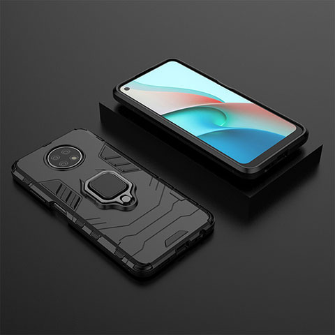 Funda Bumper Silicona y Plastico Mate Carcasa con Magnetico Anillo de dedo Soporte para Xiaomi Redmi Note 9T 5G Negro