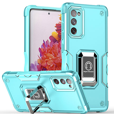 Funda Bumper Silicona y Plastico Mate Carcasa con Magnetico Anillo de dedo Soporte QW1 para Samsung Galaxy S20 FE (2022) 5G Azul Claro