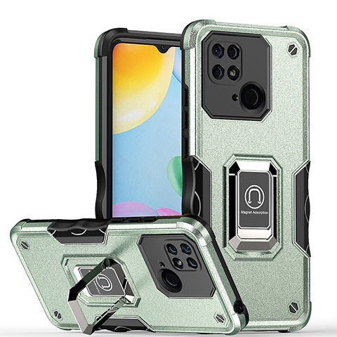 Funda Bumper Silicona y Plastico Mate Carcasa con Magnetico Anillo de dedo Soporte QW1 para Xiaomi Redmi 10C 4G Menta Verde