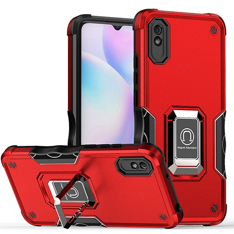 Funda Bumper Silicona y Plastico Mate Carcasa con Magnetico Anillo de dedo Soporte QW1 para Xiaomi Redmi 9AT Rojo