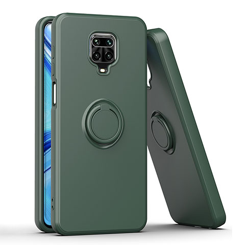 Funda Bumper Silicona y Plastico Mate Carcasa con Magnetico Anillo de dedo Soporte QW1 para Xiaomi Redmi Note 9 Pro Verde Noche