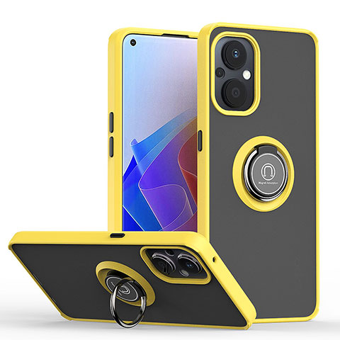 Funda Bumper Silicona y Plastico Mate Carcasa con Magnetico Anillo de dedo Soporte QW2 para OnePlus Nord N20 5G Amarillo