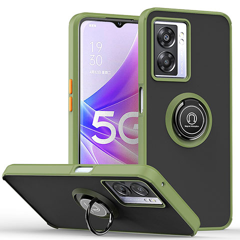 Funda Bumper Silicona y Plastico Mate Carcasa con Magnetico Anillo de dedo Soporte QW2 para Oppo A57 5G Ejercito Verde