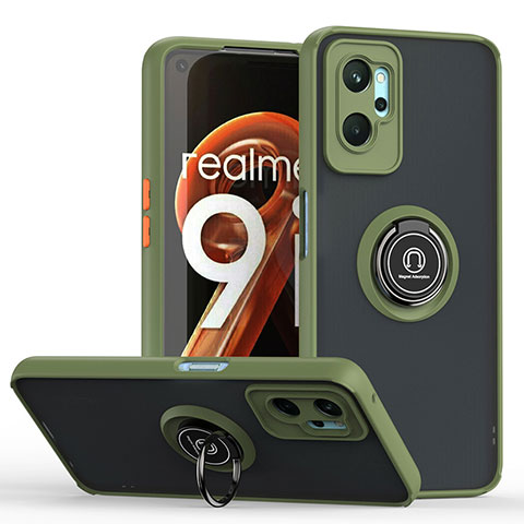 Funda Bumper Silicona y Plastico Mate Carcasa con Magnetico Anillo de dedo Soporte QW2 para Oppo A96 4G Ejercito Verde