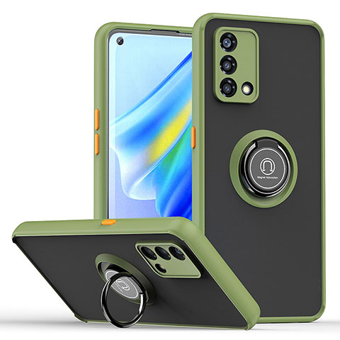 Funda Bumper Silicona y Plastico Mate Carcasa con Magnetico Anillo de dedo Soporte QW2 para Oppo Reno7 4G Ejercito Verde