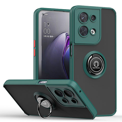 Funda Bumper Silicona y Plastico Mate Carcasa con Magnetico Anillo de dedo Soporte QW2 para Oppo Reno8 Pro 5G Verde Noche