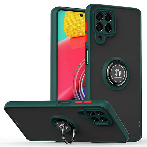 Funda Bumper Silicona y Plastico Mate Carcasa con Magnetico Anillo de dedo Soporte QW2 para Samsung Galaxy M53 5G Verde Noche