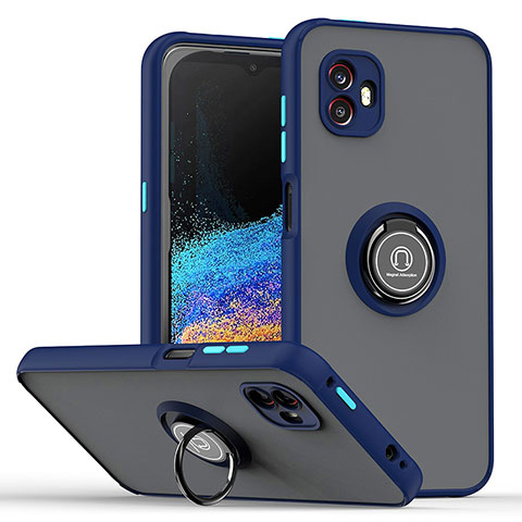Funda Bumper Silicona y Plastico Mate Carcasa con Magnetico Anillo de dedo Soporte QW2 para Samsung Galaxy XCover 6 Pro 5G Azul