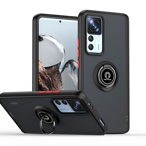 Funda Bumper Silicona y Plastico Mate Carcasa con Magnetico Anillo de dedo Soporte QW2 para Xiaomi Mi 12T 5G Rojo y Negro