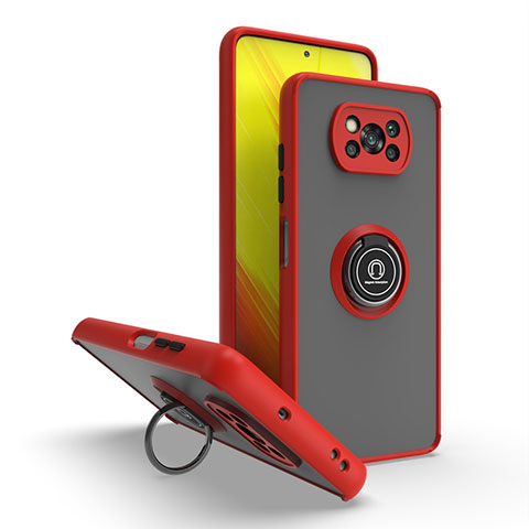 Funda Bumper Silicona y Plastico Mate Carcasa con Magnetico Anillo de dedo Soporte QW2 para Xiaomi Poco X3 Rojo