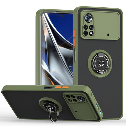 Funda Bumper Silicona y Plastico Mate Carcasa con Magnetico Anillo de dedo Soporte QW2 para Xiaomi Poco X4 Pro 5G Ejercito Verde