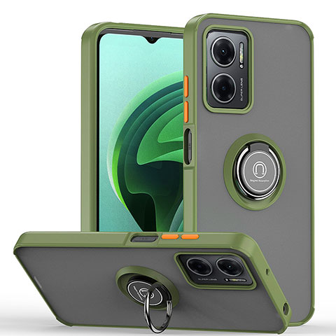 Funda Bumper Silicona y Plastico Mate Carcasa con Magnetico Anillo de dedo Soporte QW2 para Xiaomi Redmi 10 5G Ejercito Verde