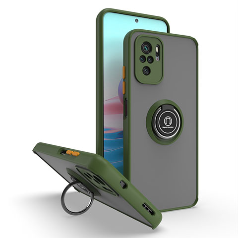 Funda Bumper Silicona y Plastico Mate Carcasa con Magnetico Anillo de dedo Soporte QW2 para Xiaomi Redmi Note 10 Pro 4G Ejercito Verde