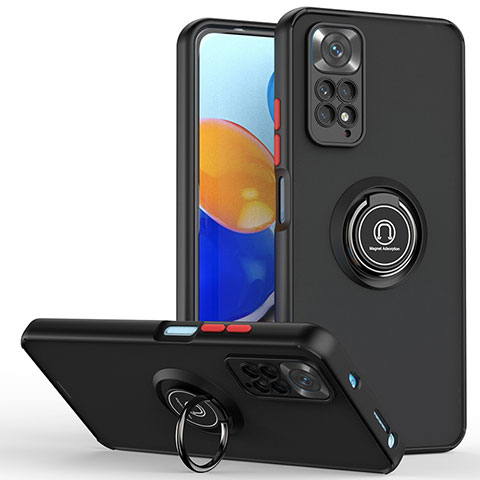 Funda Bumper Silicona y Plastico Mate Carcasa con Magnetico Anillo de dedo Soporte QW2 para Xiaomi Redmi Note 11 4G (2022) Rojo y Negro