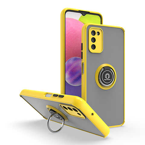 Funda Bumper Silicona y Plastico Mate Carcasa con Magnetico Anillo de dedo Soporte QW3 para Samsung Galaxy M02s Amarillo