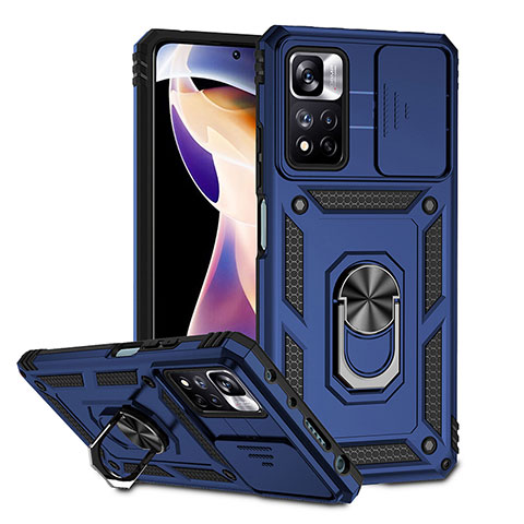 Funda Bumper Silicona y Plastico Mate Carcasa con Magnetico Anillo de dedo Soporte QW3 para Xiaomi Mi 11i 5G (2022) Azul